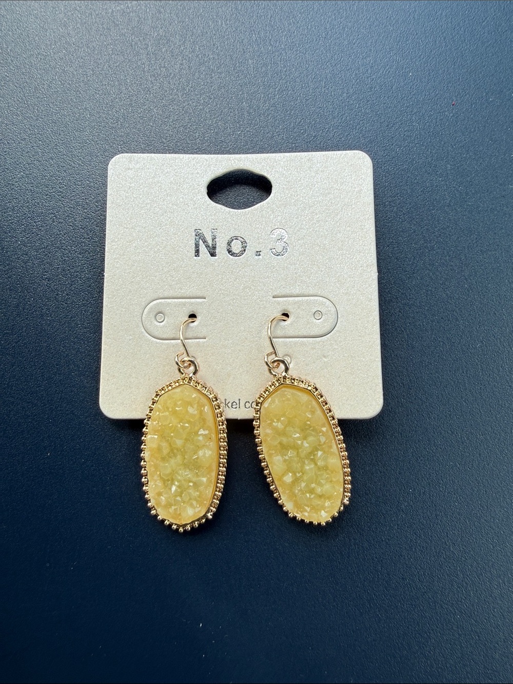 Yellow Druzy Drop Earrings with Gold Accent